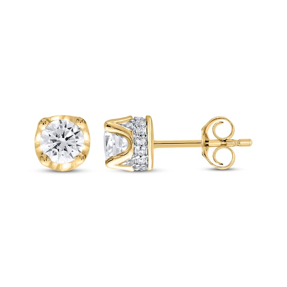 Round-Cut Diamond Solitaire Hidden Halo Stud Earrings 1 ct tw 10K Yellow Gold (I/I3)