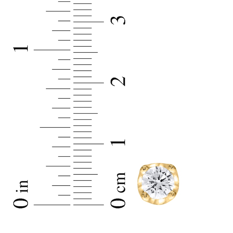 Main Image 4 of Round-Cut Diamond Solitaire Hidden Halo Stud Earrings 1 ct tw 10K Yellow Gold (I/I3)