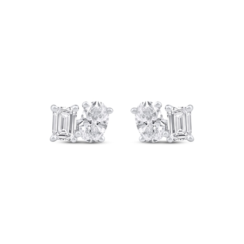 Toi et Moi Lab-Grown Diamond Emerald & Oval-Cut Stud Earrings 1 ct tw 14K White Gold