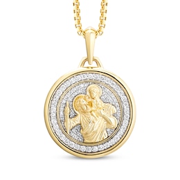 Men's White & Black Diamond Saint Christopher Medal Necklace 1/2 ct tw 10K Yellow Gold 22"