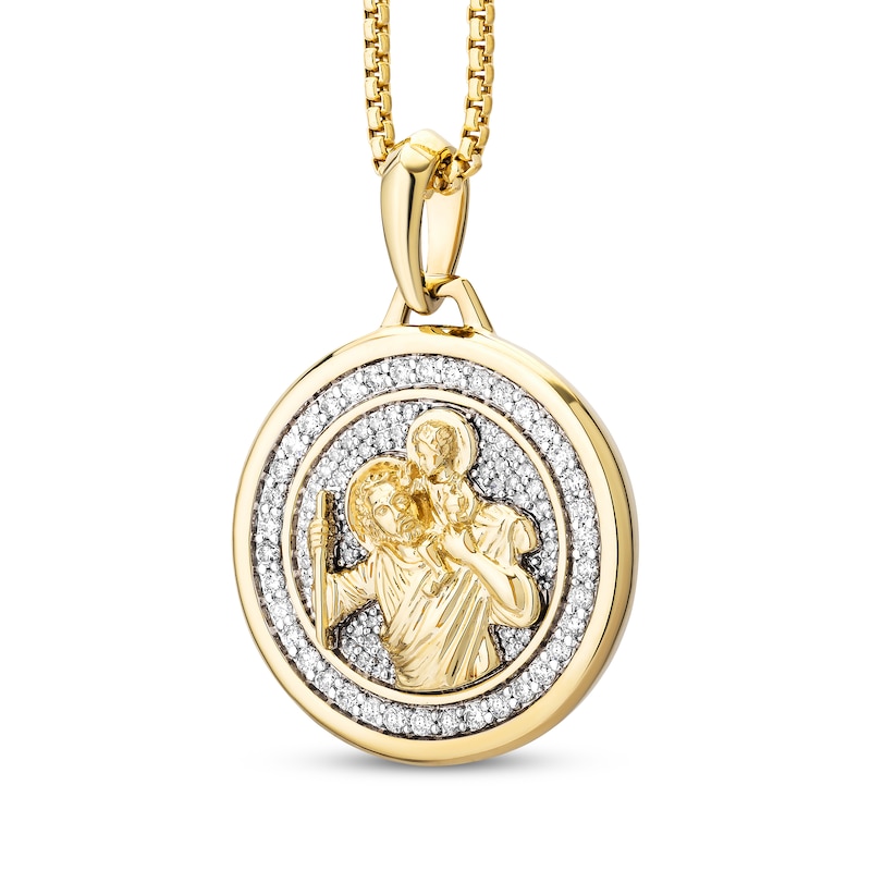 Main Image 2 of Men's White & Black Diamond Saint Christopher Medal Necklace 1/2 ct tw 10K Yellow Gold 22&quot;