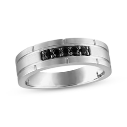 Men's Black Diamond Brick Pattern Wedding Band 1/5 ct tw 10K White Gold