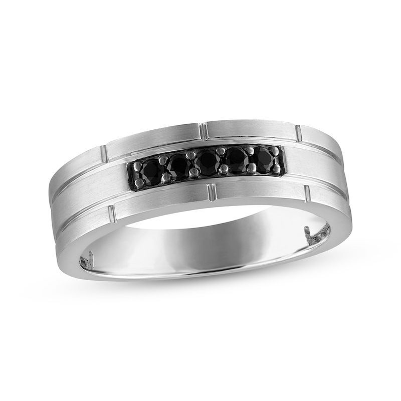 Men's Black Diamond Brick Pattern Wedding Band 1/5 ct tw 10K White Gold