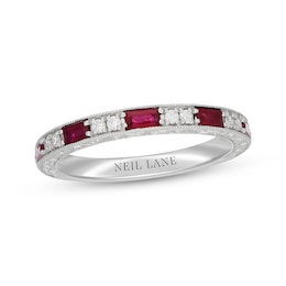 Neil Lane Baguette-Cut Natural Ruby & Diamond Anniversary Ring 1/10 ct tw 14K White Gold