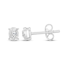 Diamond Solitaire Oval-Shaped Stud Earrings 1/8 ct tw Sterling Silver (J/I3)