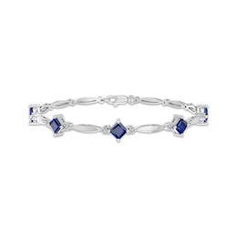 Square-Cut Blue Lab-Created Sapphire & White Lab-Created Sapphire Bracelet Sterling Silver 7.25&quot;