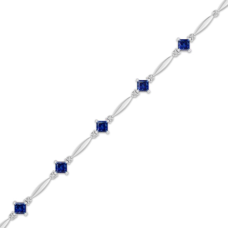 Main Image 2 of Square-Cut Blue Lab-Created Sapphire & White Lab-Created Sapphire Bracelet Sterling Silver 7.25&quot;