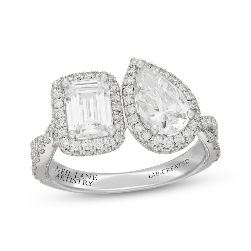 Main Image 1 of Neil Lane Artistry Emerald-Cut & Pear-Shaped Lab-Grown Diamond Engagement Ring 2-3/4 ct tw 14K White Gold