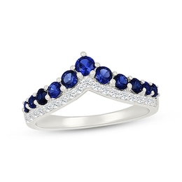 Blue & White Lab-Created Sapphire Double Chevron Ring Sterling Silver