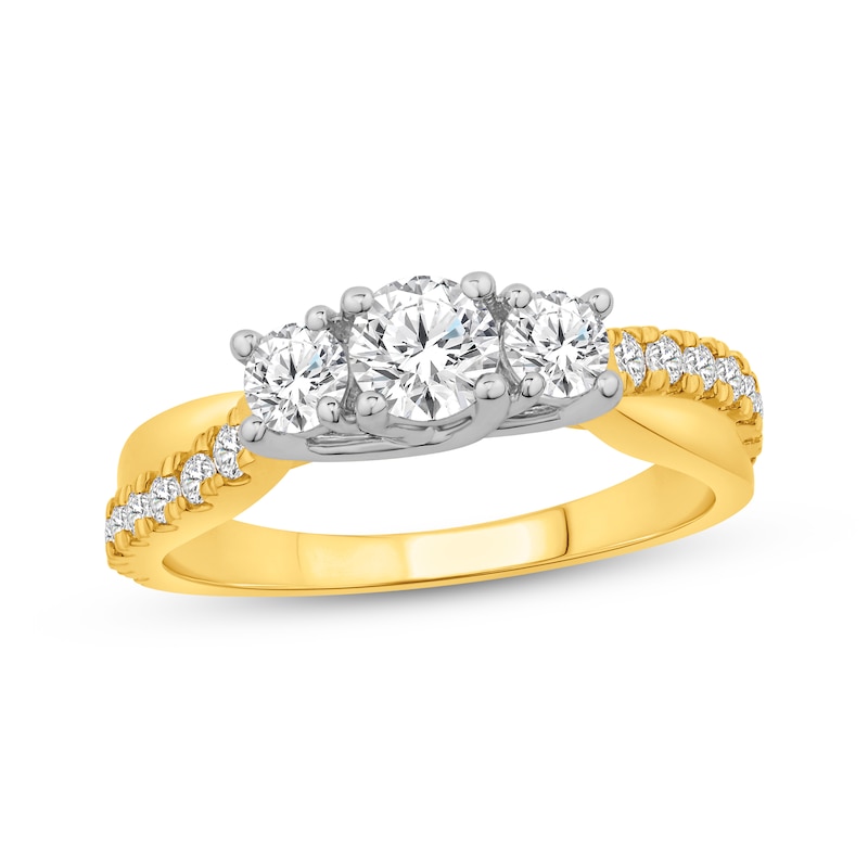 Main Image 1 of Memories Moments Magic Round-Cut Diamond Three-Stone Engagement Ring 1 ct tw 14K Two-Tone Gold