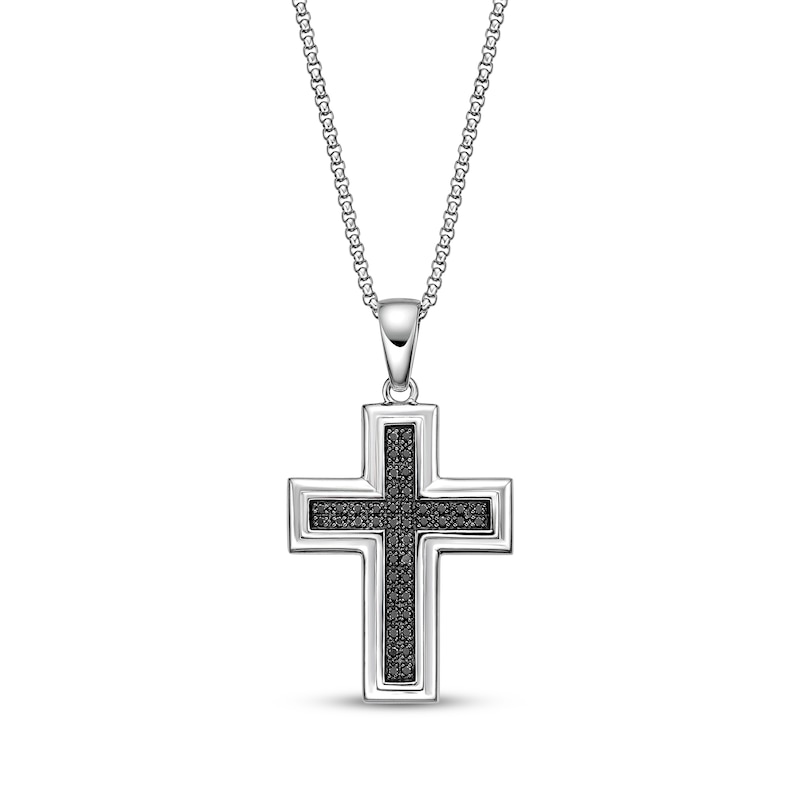 Main Image 1 of Men's Black Diamond Cross Necklace 1/2 ct tw Sterling Silver 24&quot;