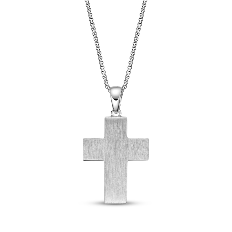 Main Image 3 of Men's Black Diamond Cross Necklace 1/2 ct tw Sterling Silver 24&quot;