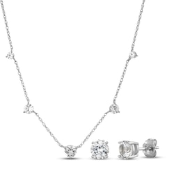 White Lab-Created Sapphire Station Necklace & Stud Earrings Gift Set Sterling Silver