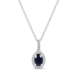 Blue Sapphire & Diamond Necklace 1/15 ct tw 10K White Gold 18&quot;