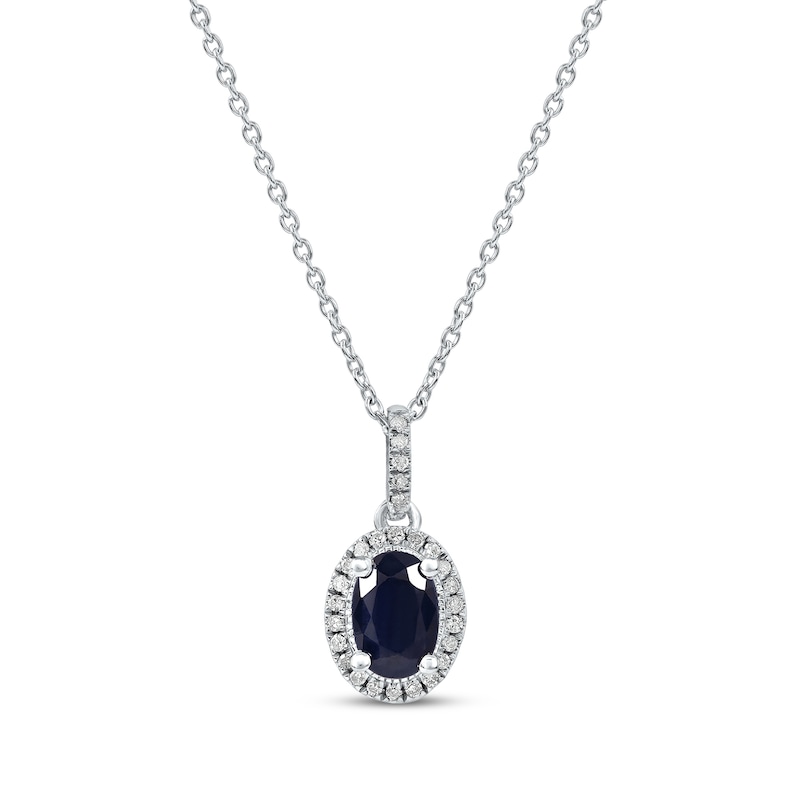 Main Image 1 of Blue Sapphire & Diamond Necklace 1/15 ct tw 10K White Gold 18&quot;