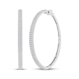 Diamond Two-Row Hoop Earrings 2 ct tw 10K White Gold