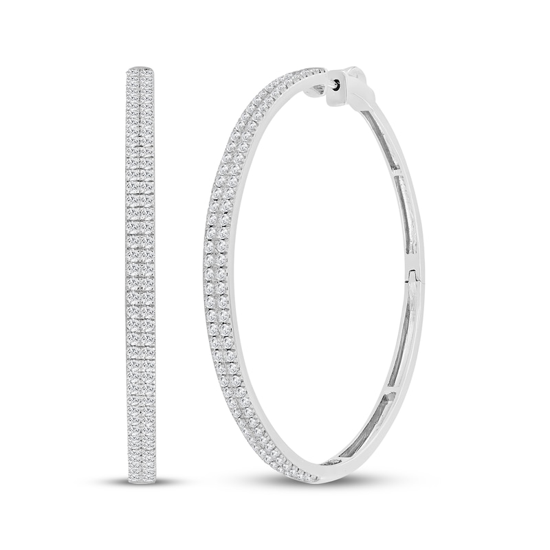 Main Image 1 of Diamond Two-Row Hoop Earrings 2 ct tw 10K White Gold