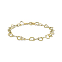 Heart Chain Bracelet Solid 10K Yellow Gold 7.5&quot;