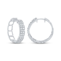 Multi-Diamond Cushion Link Hoop Earrings 1 ct tw 10W White Gold