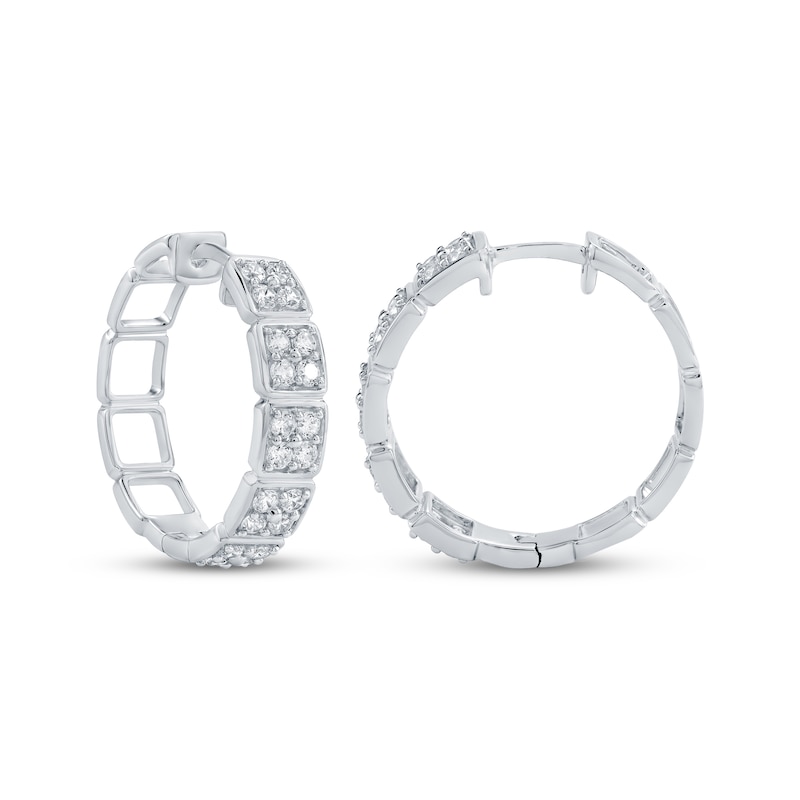 Main Image 1 of Multi-Diamond Cushion Link Hoop Earrings 1 ct tw 10W White Gold