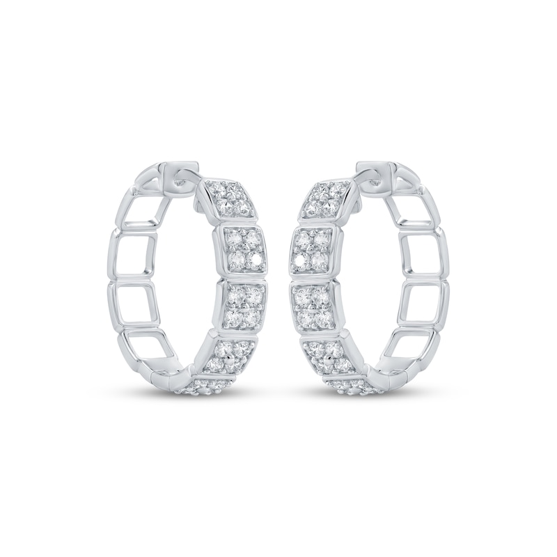 Main Image 2 of Multi-Diamond Cushion Link Hoop Earrings 1 ct tw 10W White Gold