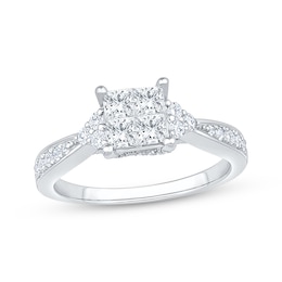 Now + Forever Now + Forever Princess-Cut Quad Diamond Engagement Ring 1 ct tw 14K White Gold