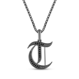 Ink & Ice Men's Black Diamond Initial &quot;T&quot; Necklace 1/8 ct tw Black Rhodium-Plated Sterling Silver 22&quot;