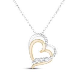 Memories Moments Magic Lab-Grown Diamond Double Heart Necklace 1/2 ct tw 10K Two-Tone Gold 18&quot;