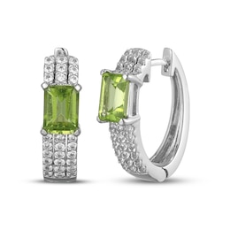 Emerald-Cut Peridot & White Lab-Created Sapphire Huggie Hoop Earrings Sterling Silver