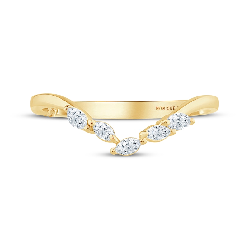 Main Image 4 of Monique Lhuillier Bliss Marquise-Cut Lab-Grown Diamond Contour Wedding Band 1/6 ct tw 18K Yellow Gold