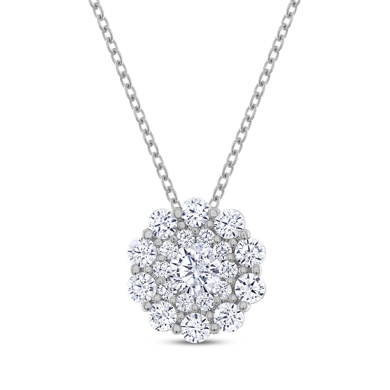 Main Image 1 of THE LEO Multi-Diamond Center Necklace 1 ct tw Round-Cut 14K White Gold 19&quot;