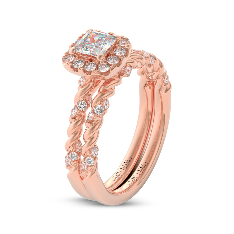 Main Image 2 of THE LEO First Light Diamond Princess-Cut Cushion Halo Twist Bridal Set 1 ct tw 14K Rose Gold