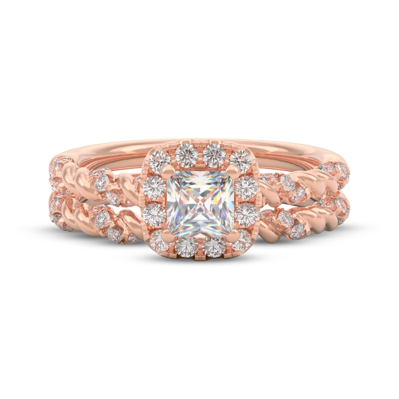 Main Image 3 of THE LEO First Light Diamond Princess-Cut Cushion Halo Twist Bridal Set 1 ct tw 14K Rose Gold