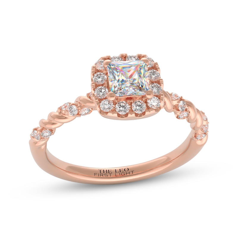 Main Image 4 of THE LEO First Light Diamond Princess-Cut Halo Engagement Ring 7/8 ct tw 14K Rose Gold