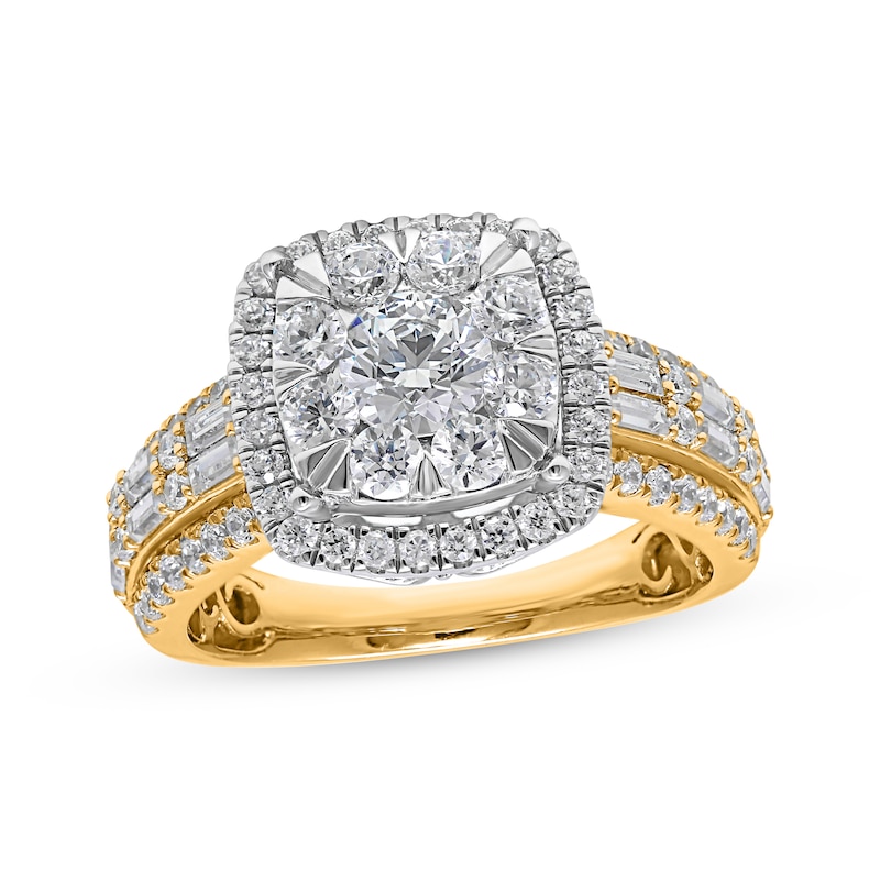 Main Image 1 of Multi-Diamond Center Cushion Frame Engagement Ring 2 ct tw 14K Yellow Gold