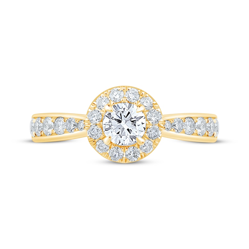 Main Image 3 of Round-Cut Diamond Halo Engagement Ring 1 ct tw 14K Yellow Gold