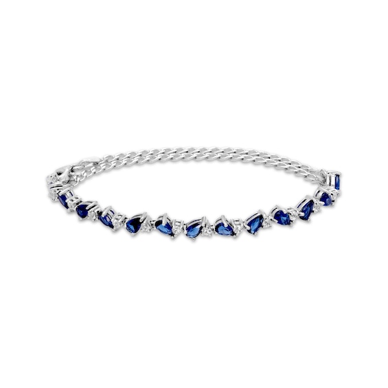 Pear-Shaped Blue Lab-Created Sapphire & White Lab-Created Sapphire Adjustable Line Bracelet Sterling Silver 6.25" to 9"