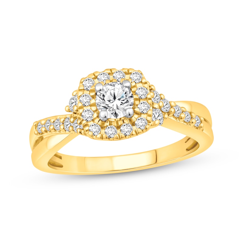 Main Image 1 of Round-Cut Diamond Halo Engagement Ring 3/4 ct tw 14K Yellow Gold