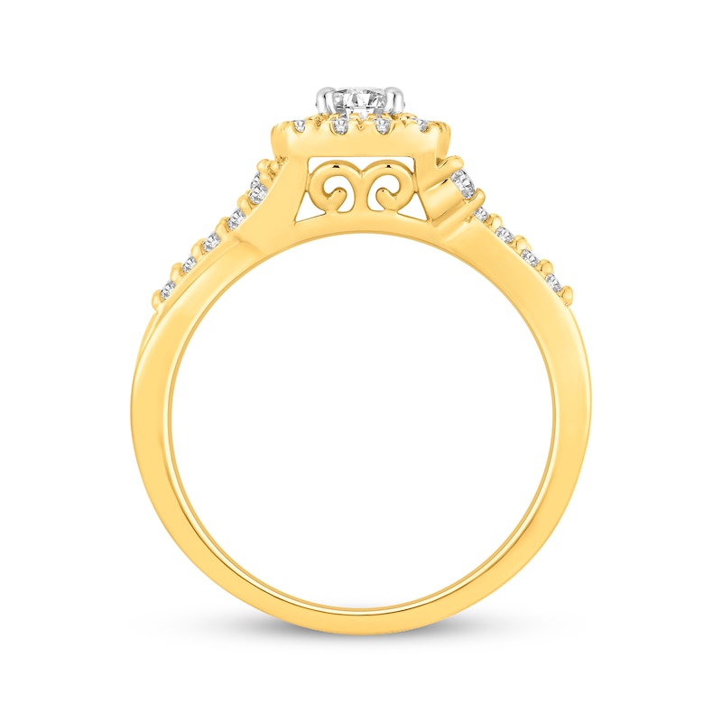 Main Image 3 of Round-Cut Diamond Halo Engagement Ring 3/4 ct tw 14K Yellow Gold