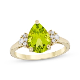 Pear-Shaped Peridot & Diamond Ring 1/10 ct tw 10K Yellow Gold