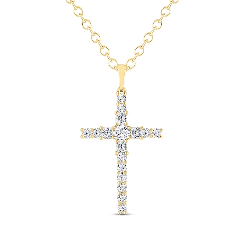 THE LEO Diamond Princess & Round-Cut Cross Necklace 1 ct tw 14K Yellow Gold 19"