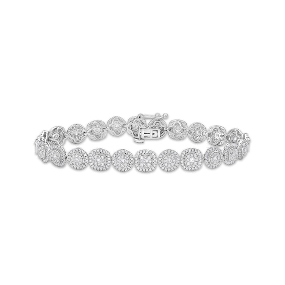 Diamond Circle & Cushion Link Bracelet 3 ct tw 10K White Gold 7"