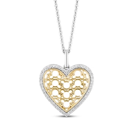 Disney Treasures Mickey Mouse Pattern Diamond Heart Necklace 1/8 ct tw Sterling Silver & 10K Yellow Gold 19&quot;