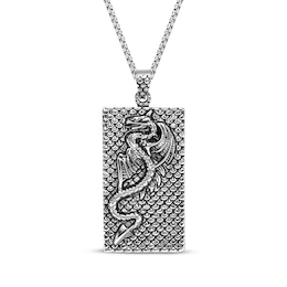 Rectangular Dragon Necklace Oxidized Stainless Steel 24&quot;