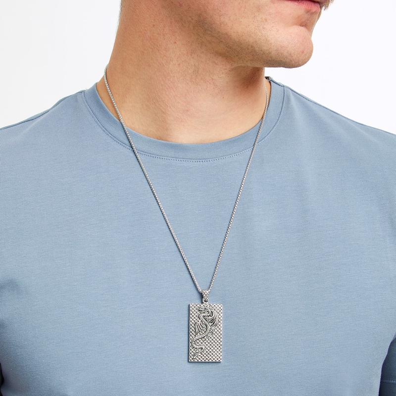 Rectangular Dragon Necklace Oxidized Stainless Steel 24