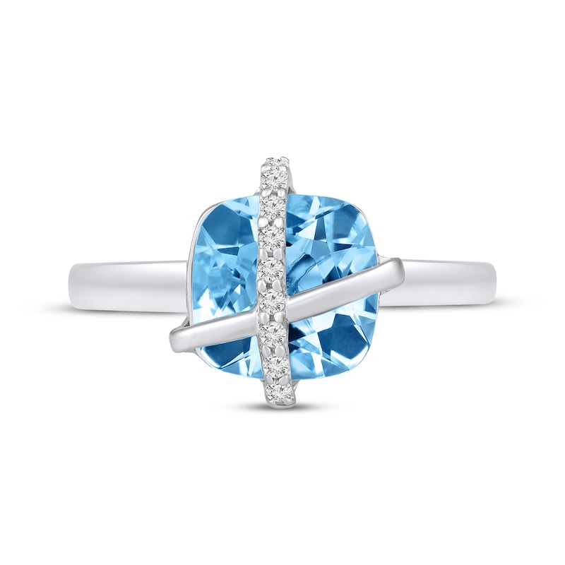 Main Image 4 of Cushion-Cut Sky Blue Topaz & White Lab-Created Sapphire Crisscross Ring Sterling Silver