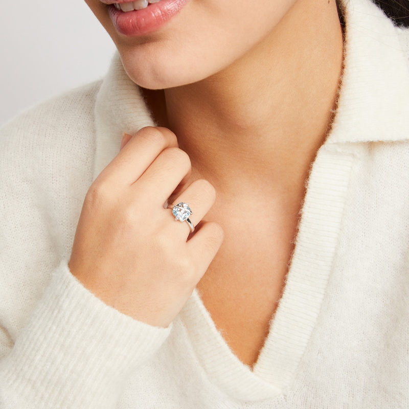 Main Image 5 of Cushion-Cut Sky Blue Topaz & White Lab-Created Sapphire Crisscross Ring Sterling Silver