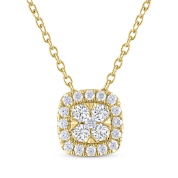 THE LEO Diamond Cushion-Shaped Halo Necklace 1/3 ct tw 14K Yellow Gold 19&quot;