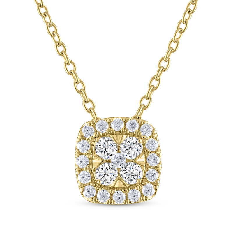 THE LEO Diamond Cushion-Shaped Halo Necklace 1/3 ct tw 14K Yellow Gold 19"