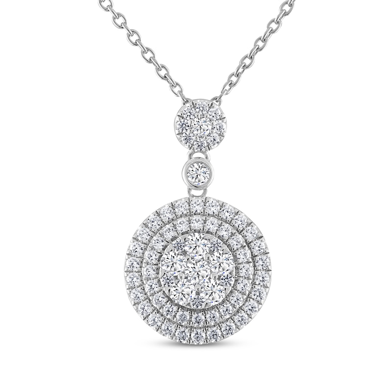 Main Image 1 of THE LEO Diamond Multi-Stone Double Halo Circle Necklace 1 ct tw 14K White Gold 19&quot;